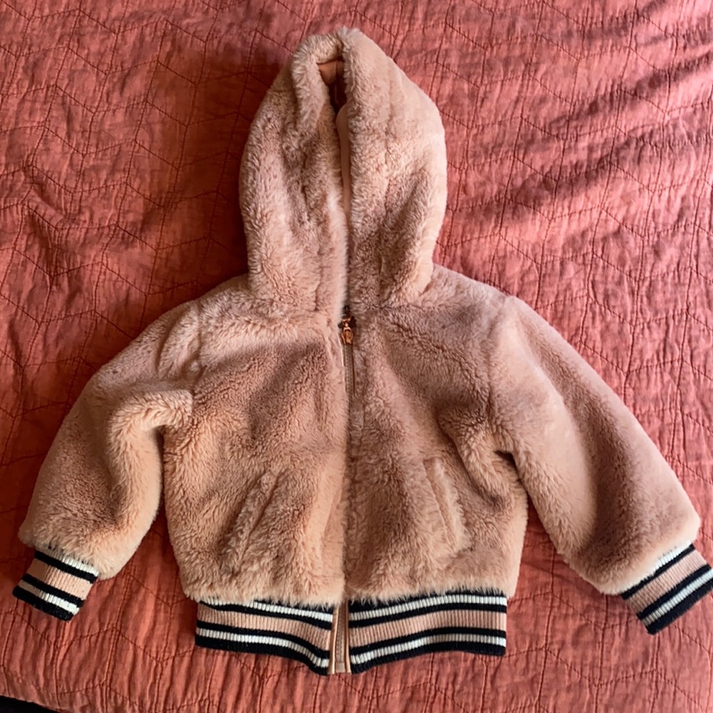 Hooded Faux Fur Bomber Jacket- URBAN REPUBLIC 2T